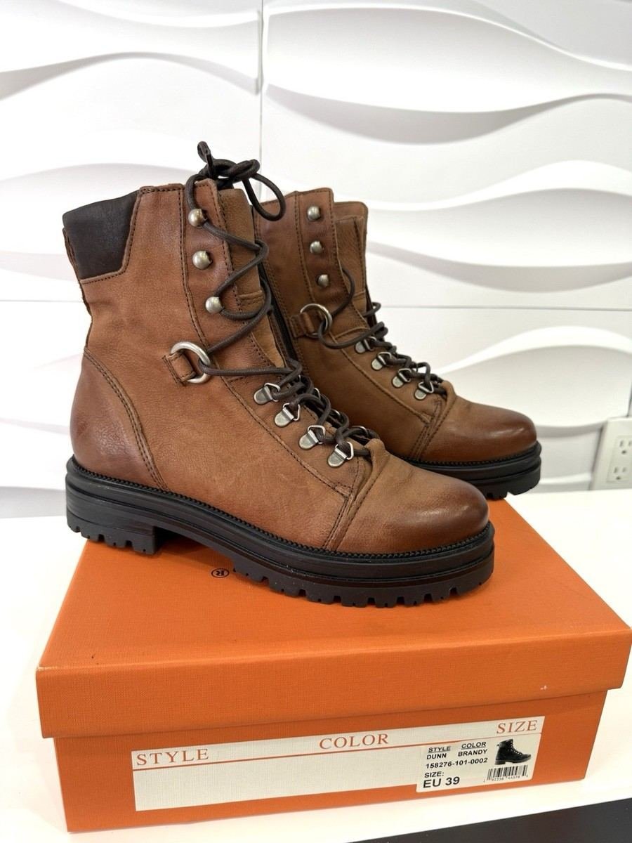 Miz Mooz Dunn Womens Size 8.5 EU 39 Brandy Leather Lace Up Combat Ankle Boots