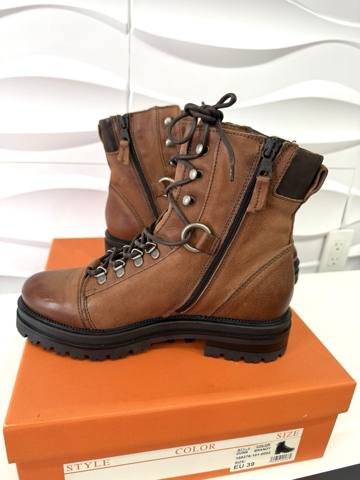 Miz Mooz Dunn Womens Size 8.5 EU 39 Brandy Leather Lace Up Combat Ankle Boots photo 2