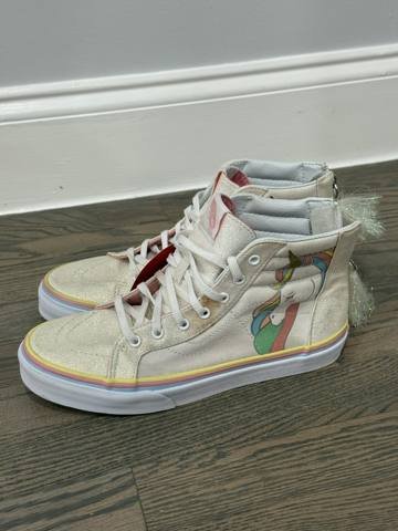 Vans Sk8-Hi Zip Girls Size 6Y Pink Rainbow Unicorn Glitter High Top Sneakers photo 3