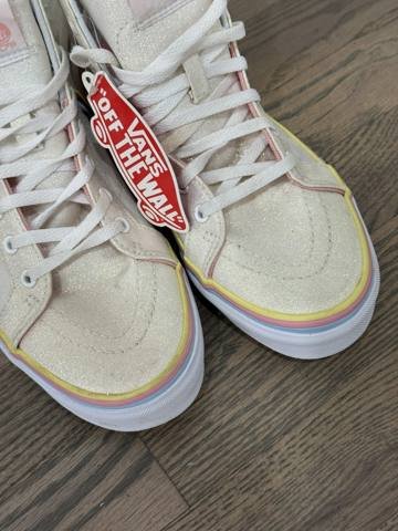 Vans Sk8-Hi Zip Girls Size 6Y Pink Rainbow Unicorn Glitter High Top Sneakers photo 4