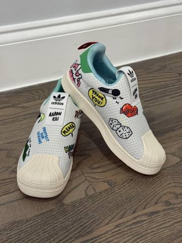 Adidas Superstar 360 Aaron Kai Kids Size 1.5 Blue Graphic Slip On Shoes Sneakers