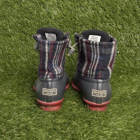 Sperry Saltwater Duck Boots Womens Size 6 Blue Red Wool Plaid Waterproof Rain photo 3