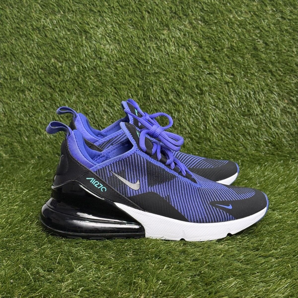 Nike Air Max 270 GS Boys Size 6Y Womens 7.5 Black Purple Running Shoes Sneakers