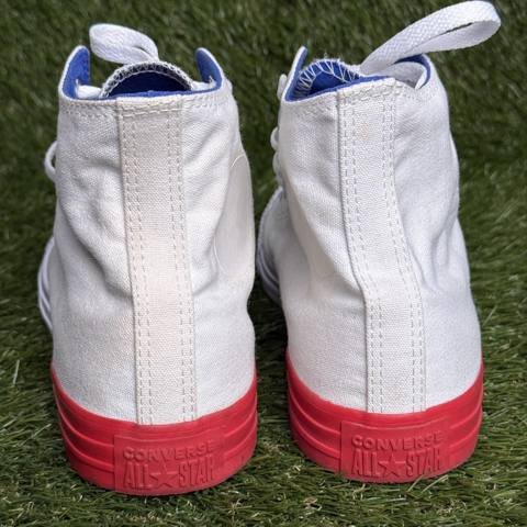 Converse Chuck Taylor All Star Hi Mens 8 Womens 10 White Red Blue High Top Shoes photo 4