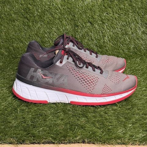 Hoka One One Cavu Mens Size 10 Charcoal Gray Red Running Shoes Sneakers