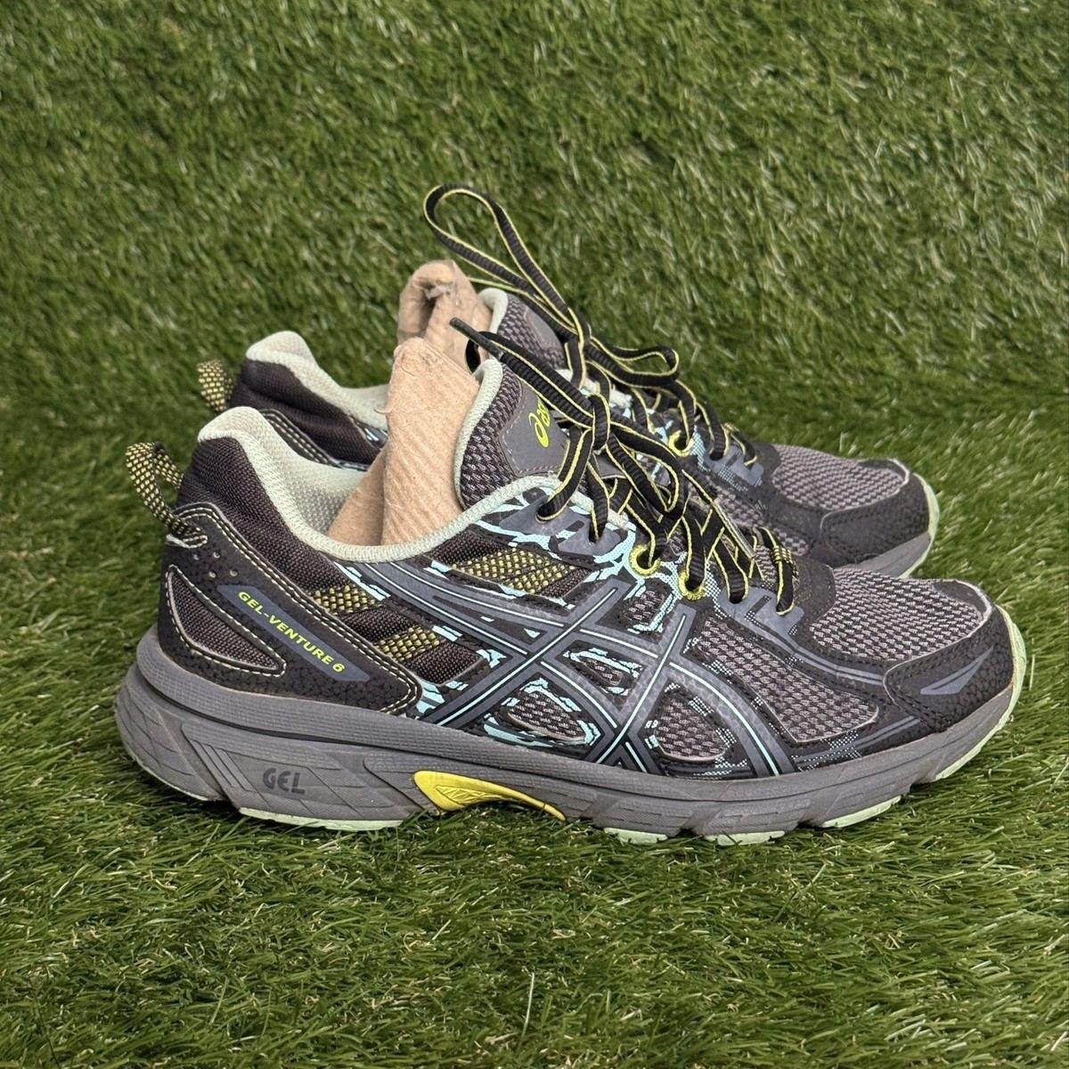 Asics Gel Venture 6 Womens Size 7.5 Black Teal Trail Running Hiking Shoes