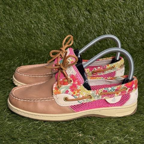 Sperry Top-Sider Womens Size 7.5 M Tan Pink Floral Mesh Leather Boat Shoes photo 4