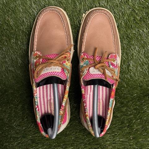 Sperry Top-Sider Womens Size 7.5 M Tan Pink Floral Mesh Leather Boat Shoes photo 7