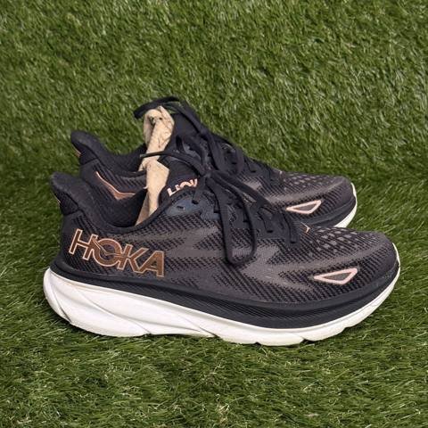 Hoka One One Clifton 9 Womens Size 7 B Black Rose Gold Running Shoes 1127896