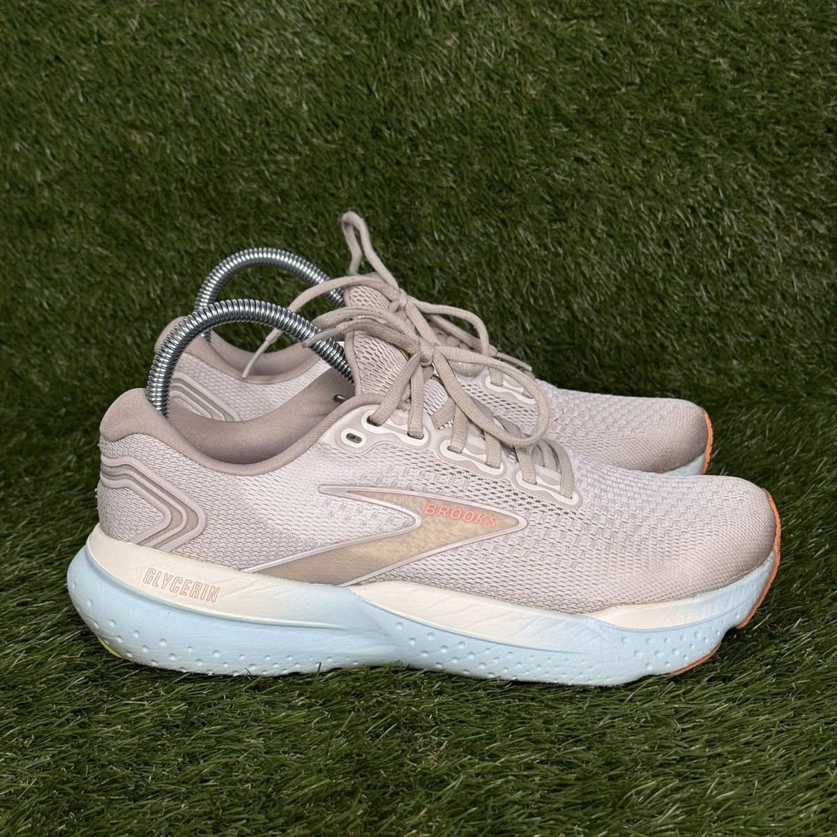 Brooks Glycerin 21 Womens Size 9.5 B Beige Blue Cushioned Running Shoes