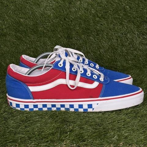 Vans Ward Low Mens Size 12 Red White Blue Checkered Canvas Skate Shoes 507698