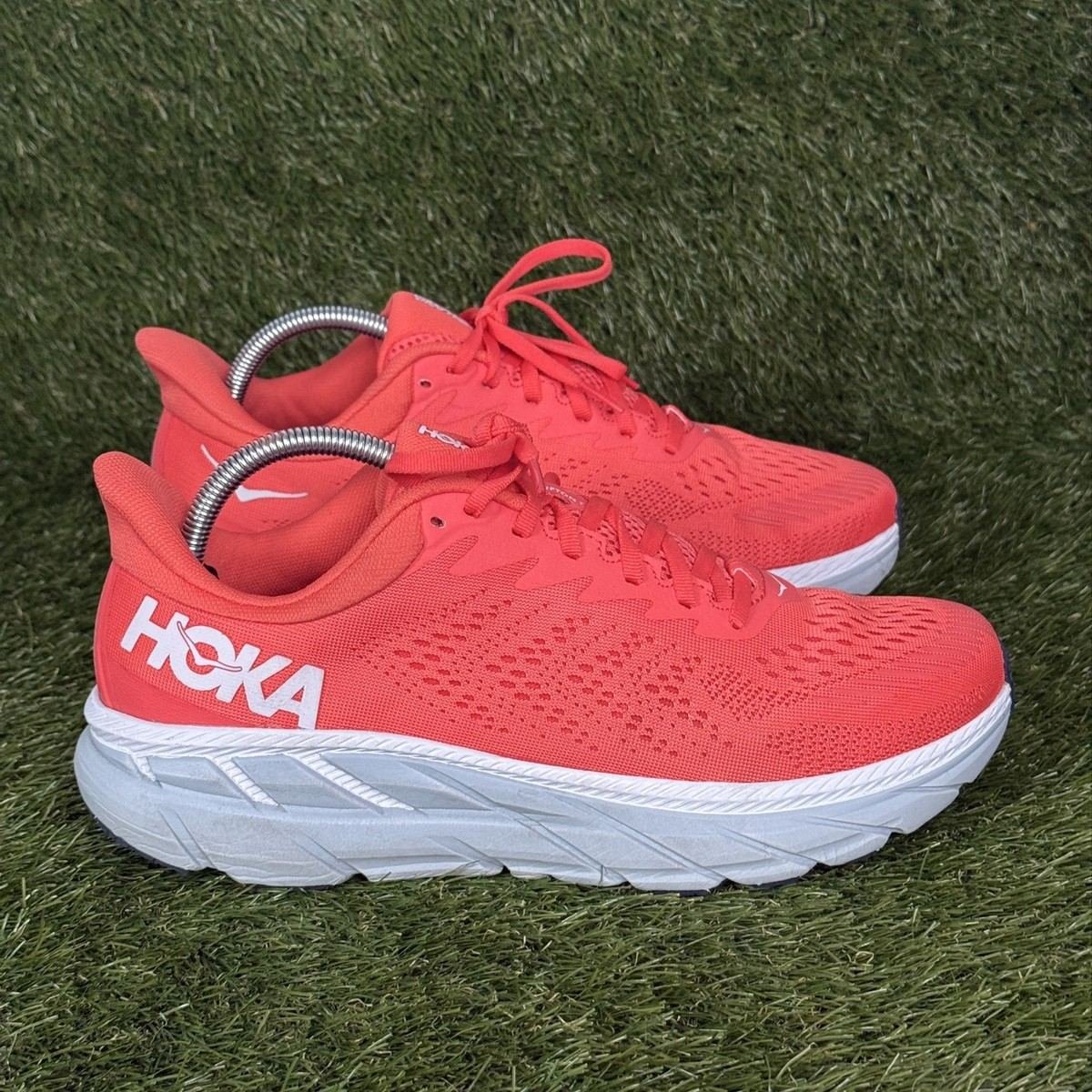 Hoka One One Clifton 7 Womens Size 10.5 Hot Coral Red White Running Shoes