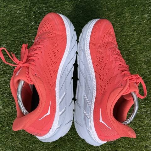 Hoka One One Clifton 7 Womens Size 10.5 Hot Coral Red White Running Shoes photo 6