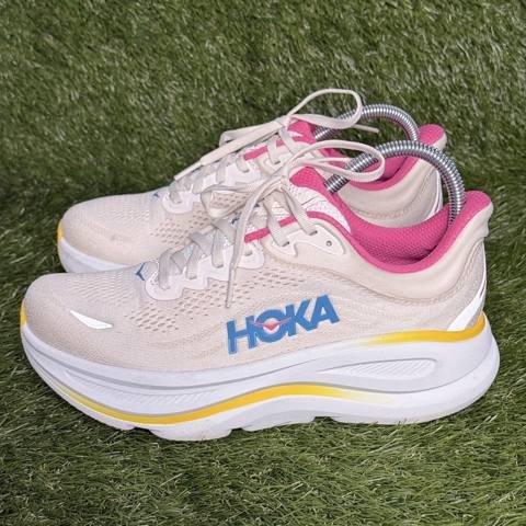 Hoka Bondi 9 Womens Size 8 D Wide Alabaster Pink Yellow Running Shoes photo 4