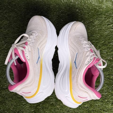 Hoka Bondi 9 Womens Size 8 D Wide Alabaster Pink Yellow Running Shoes photo 6