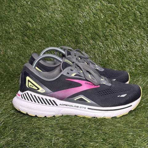 Brooks Adrenaline GTS 23 Womens Size 10.5 B Black Pink Yellow Running Shoes
