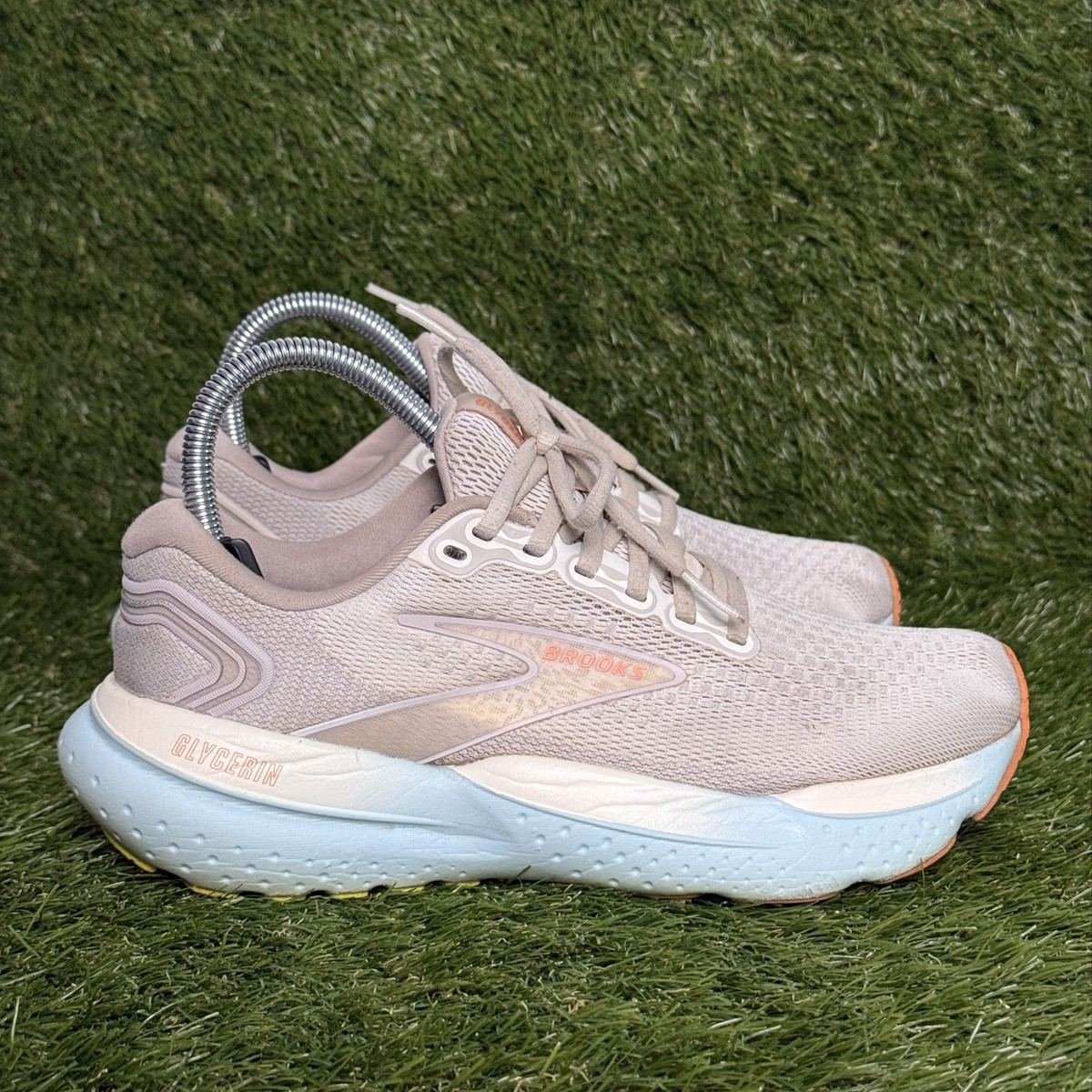 Brooks Glycerin 21 Womens Size 8 B Cream Sky Blue Orange Cushioned Running Shoes