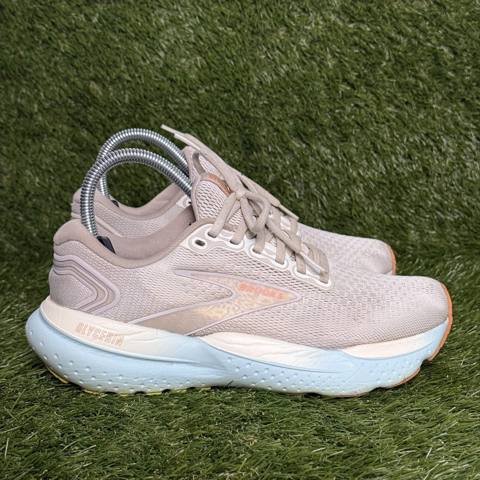 Brooks Glycerin 21 Womens Size 8 B Cream Sky Blue Orange Cushioned Running Shoes