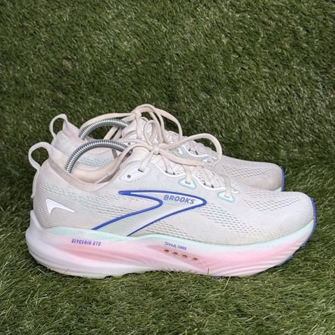 Brooks Glycerin GTS 22 Womens Size 11 B Cream Blue Pink Support Running Shoes