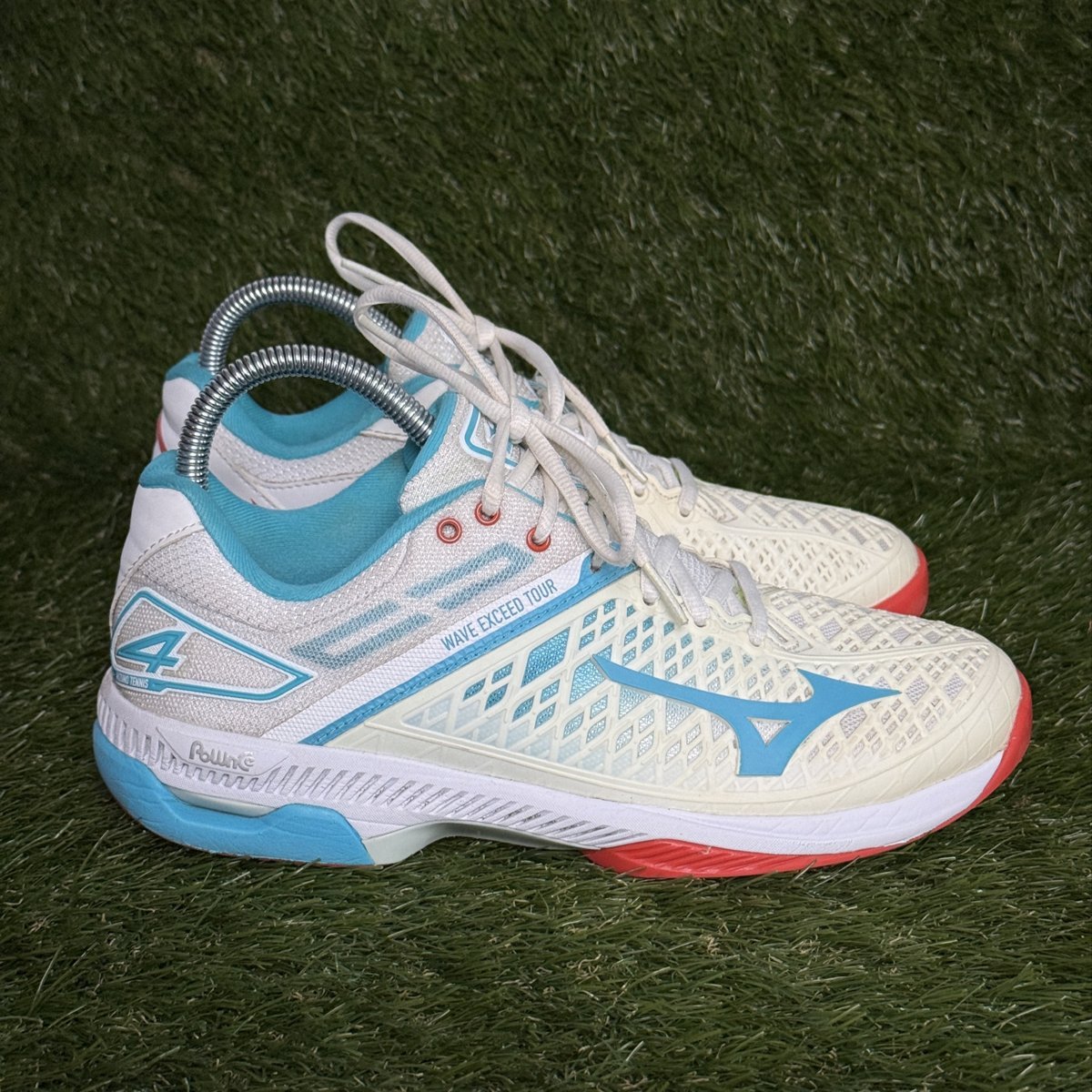Mizuno Wave Exceed Tour 4 AC Womens Size 8.5 White Teal Tennis Shoes