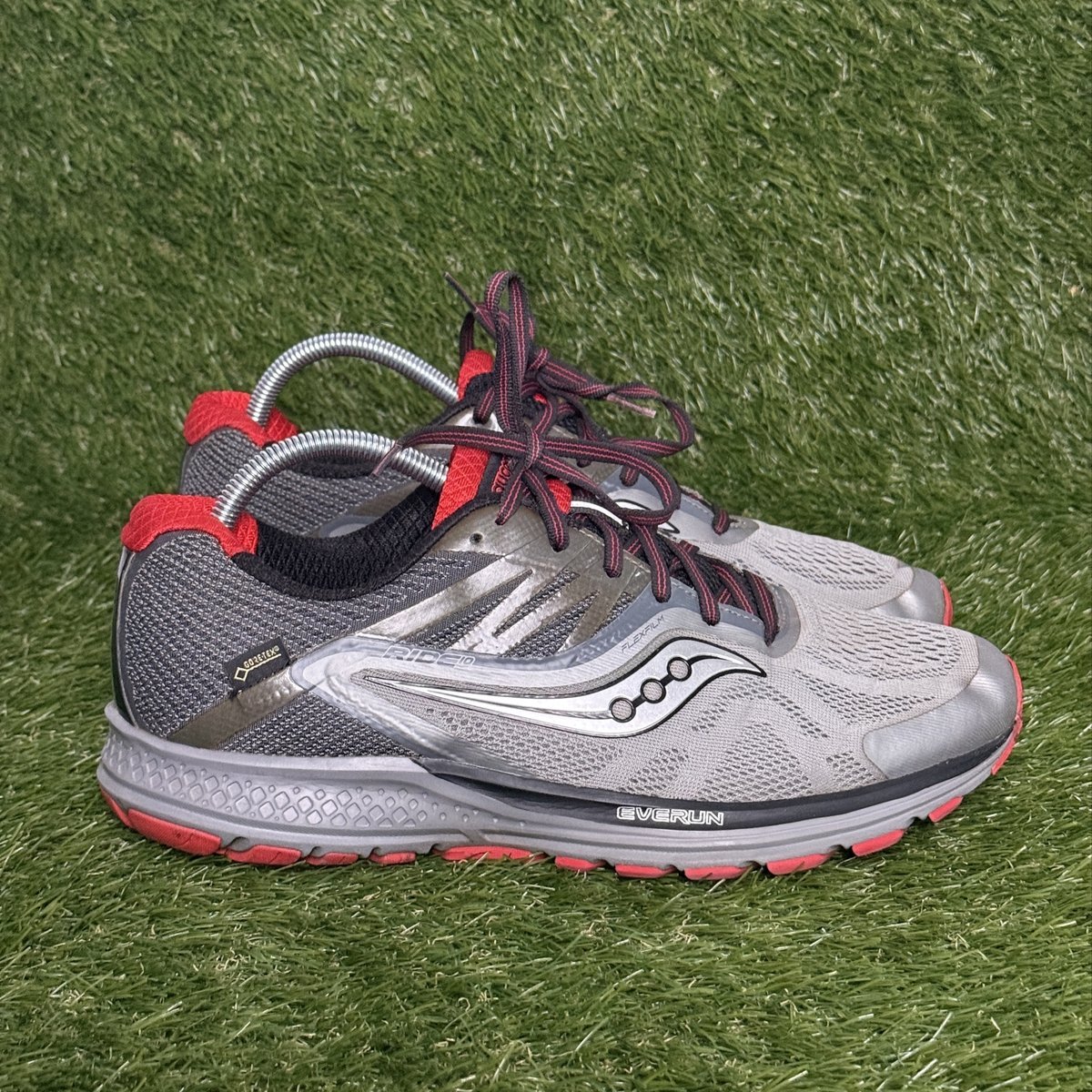 Saucony Ride 10 GTX Gore-Tex Mens Size 10 Gray Red Waterproof Running Shoes