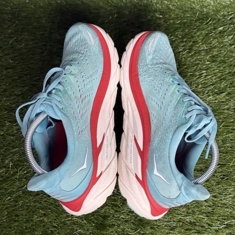 Hoka Clifton 8 Womens Size 9.5 B Aqua Blue Red Running Shoes 1119394 photo 5