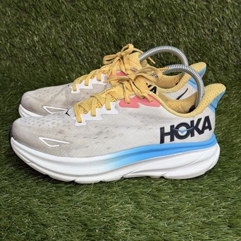 Hoka Clifton 9 Womens Size 7.5 B White Blue Yellow Running Shoes 1127896 photo 3