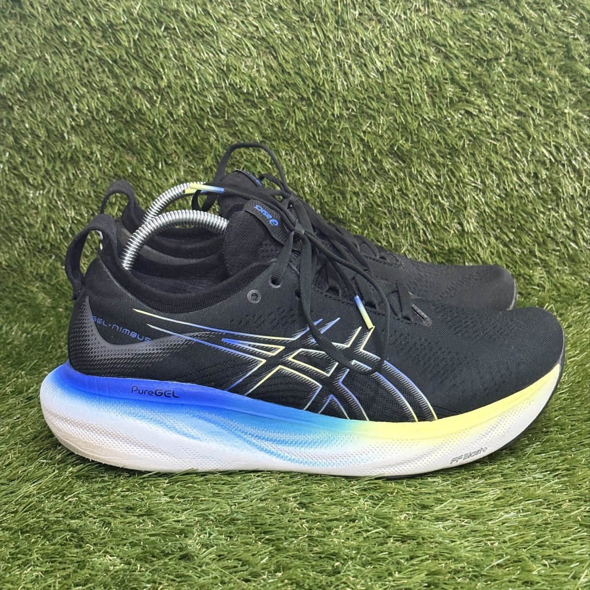 Asics Gel-Nimbus 25 Mens Size 9.5 Black Blue Yellow Running Shoes 1011B547