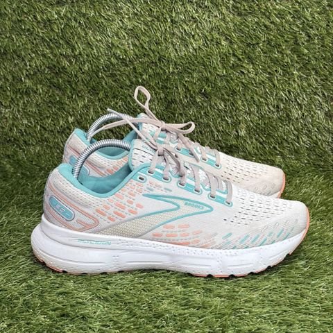 Brooks Glycerin 20 Womens Size 11 B White Aqua Peach Running Shoes 1203691B