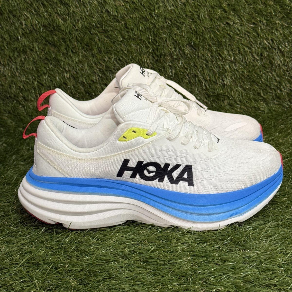 Hoka Bondi 8 Mens Size 9 D White Blue Max Cushion Running Shoes 1123202 NEW