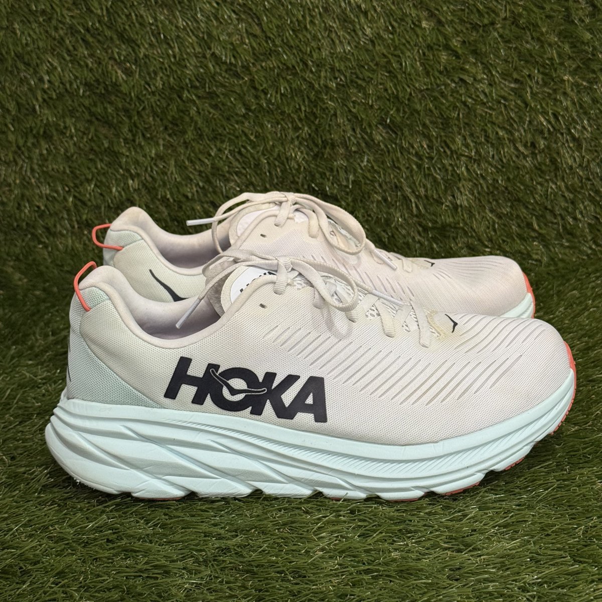 Hoka Rincon 3 Wide Womens Size 10.5 D White Aqua Coral Running Shoes 1121371