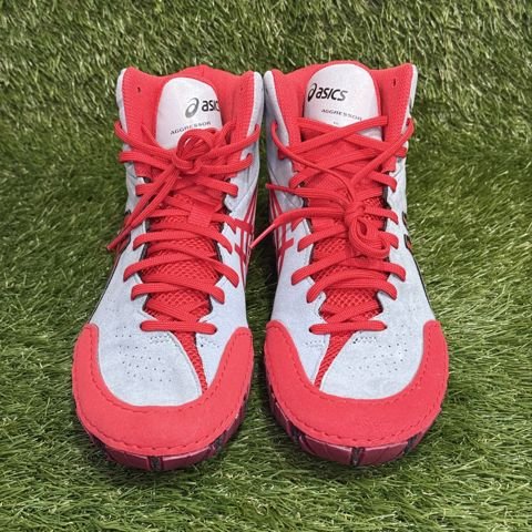 Asics Aggressor 5 Mens Size 8 Gray Classic Red Wrestling Shoes 1081A048 NEW photo 2