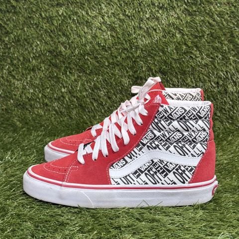 Vans Sk8-Hi Mens 6 Womens 7.5 Red Off The Wall Logo Print High Top Skate Shoes photo 3