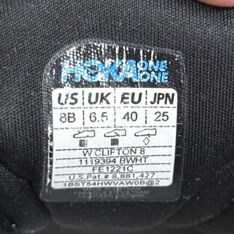 Hoka Clifton 8 Womens Size 8 B Black White Cushioned Running Shoes 1119394 photo 8